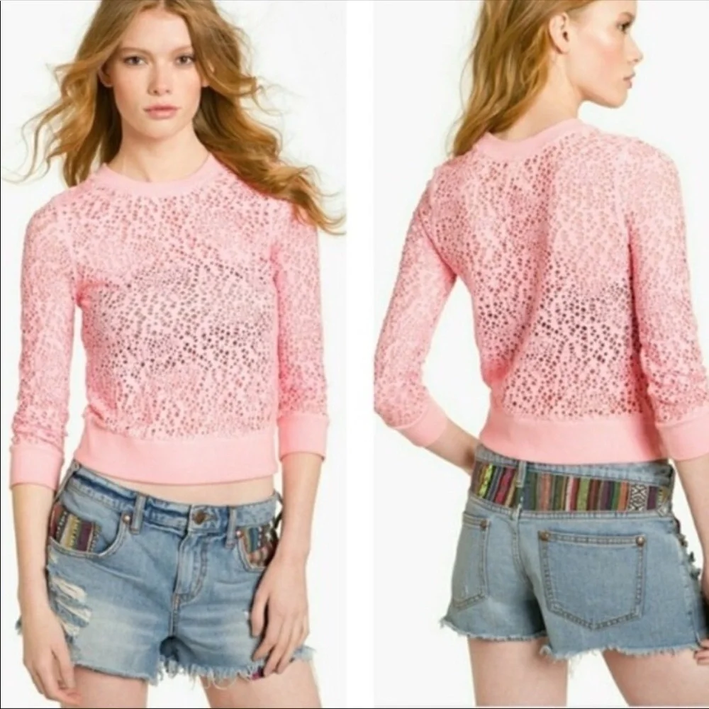 Free People We The‎ Free Hole Destructed Pink Sweater